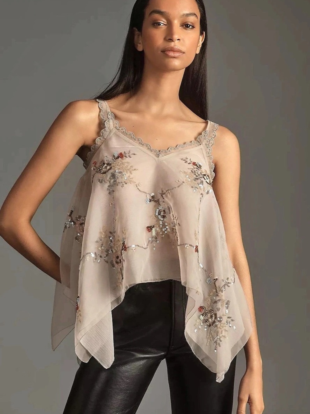 Anthropologie Let Me Be Embellished Hanky Hem Top